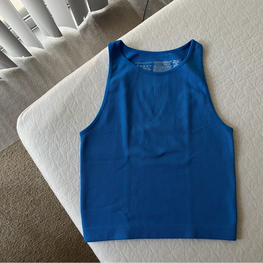 Bright Blue Sleeveless Ribbed Tank Top
